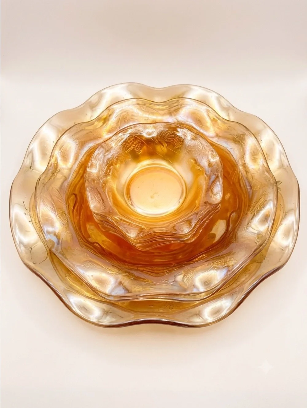 Vintage Carnival Glass Serving Plates Set of 4 Iridescent Marigold serving Plate
